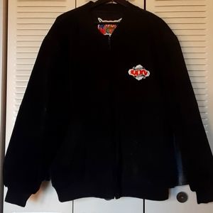 Men's Black suede SUPER BOWL 2001 Tampa FL. Bomber Coat Jeff Hamilton.